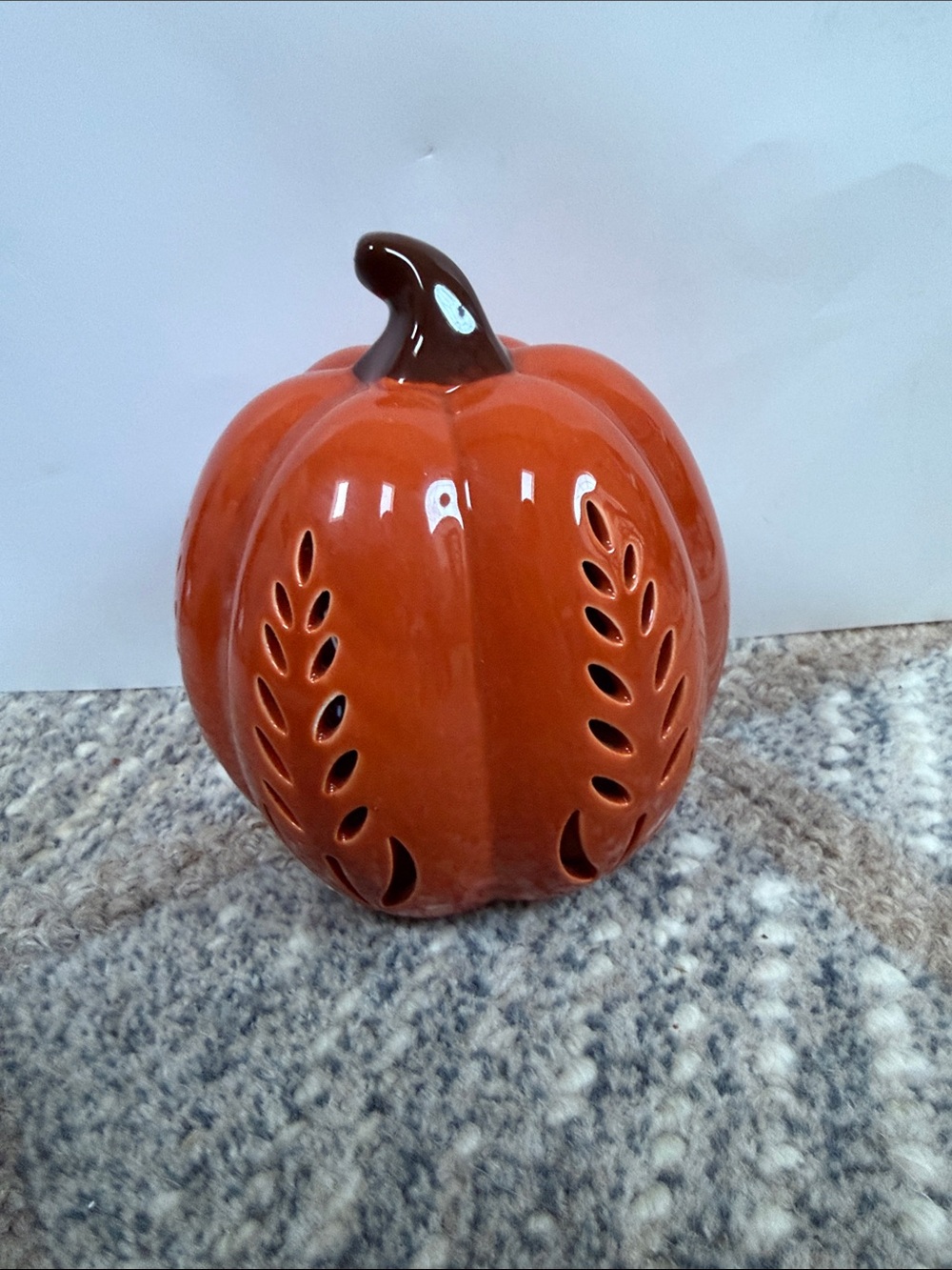 Ceramic Pumpkin Lantern - Orange Decorative Accent